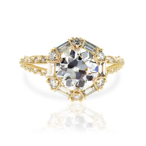 Dino Lonzano Art Deco  Diamond Halo Engagement Ring, 18k Yellow Gold